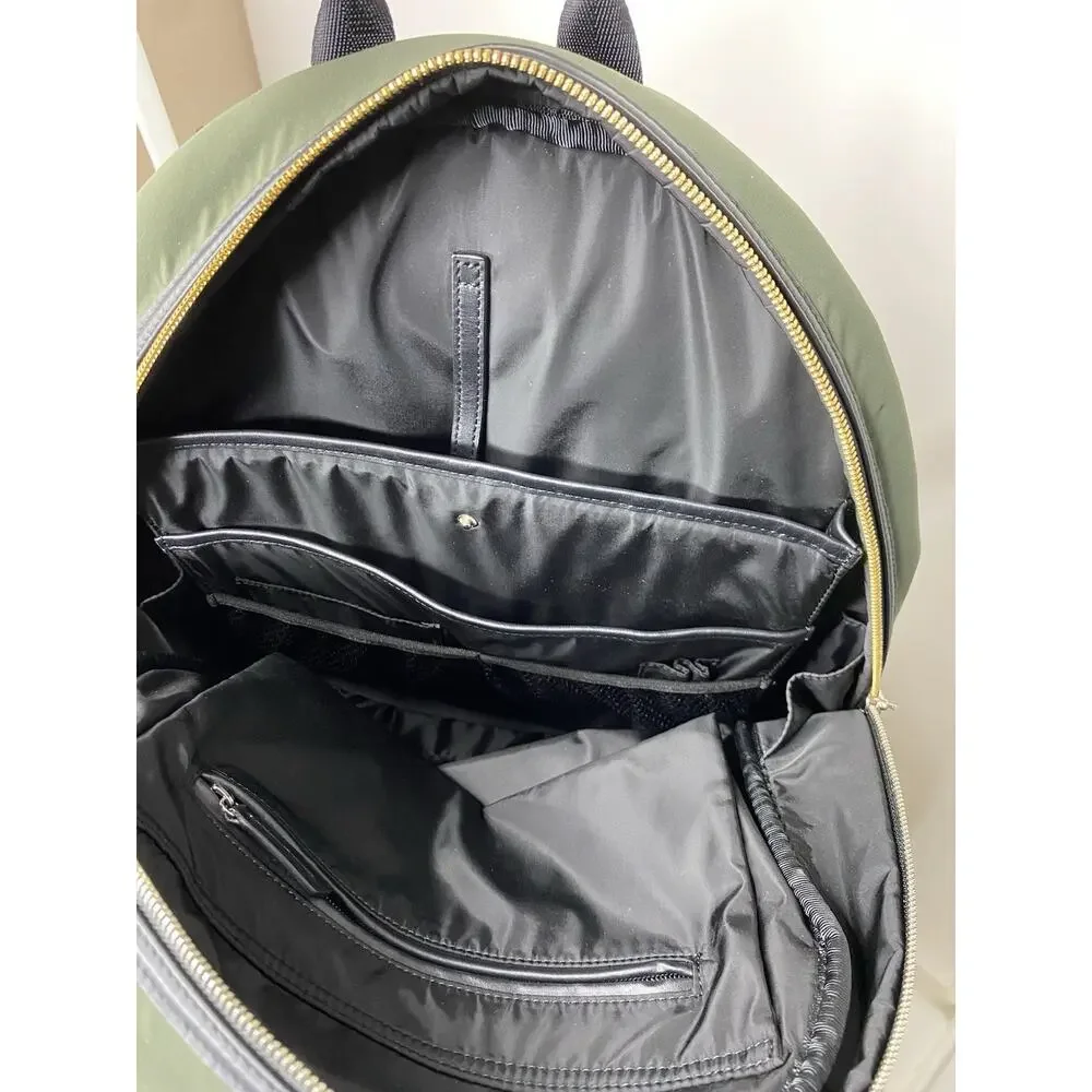 WANT Les Essentiels Piper Nylon Leather Backpack Green Black Basic Casual Travel